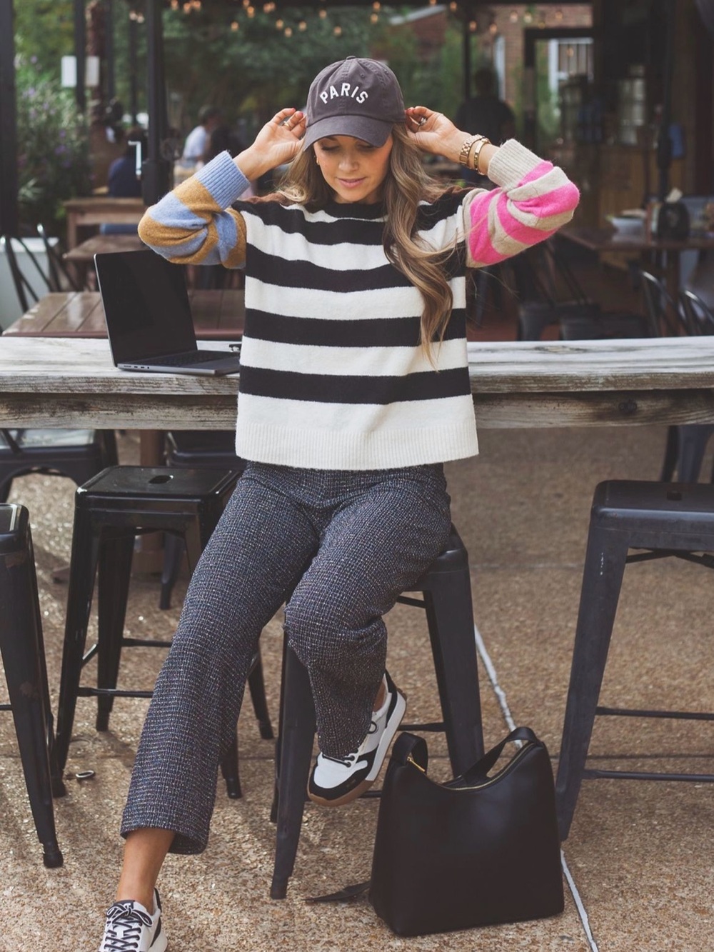 Maeve Black & White Houndstooth-Look Trousers